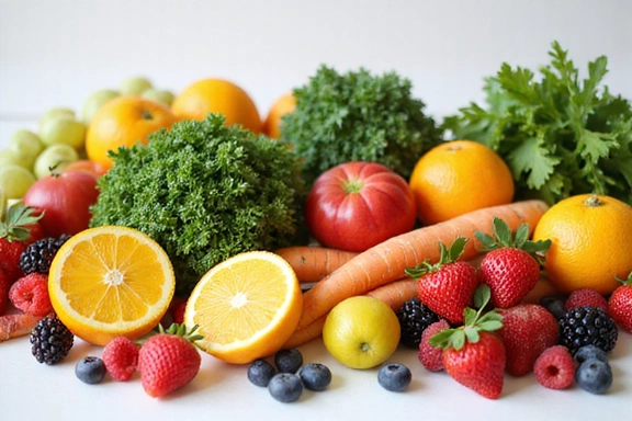Fresh fruits and vegetables representing natural vitamins for daily energy