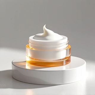 Premium anti-aging collagen face cream jar on neutral background